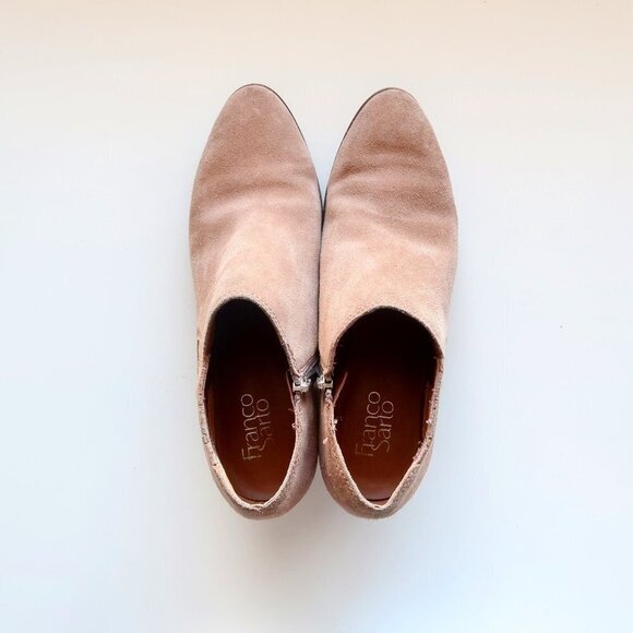 Franco Sarto Dylann Taupe Suede Leather Block Heel Western Ankle Boots Booties W - Picture 8 of 15